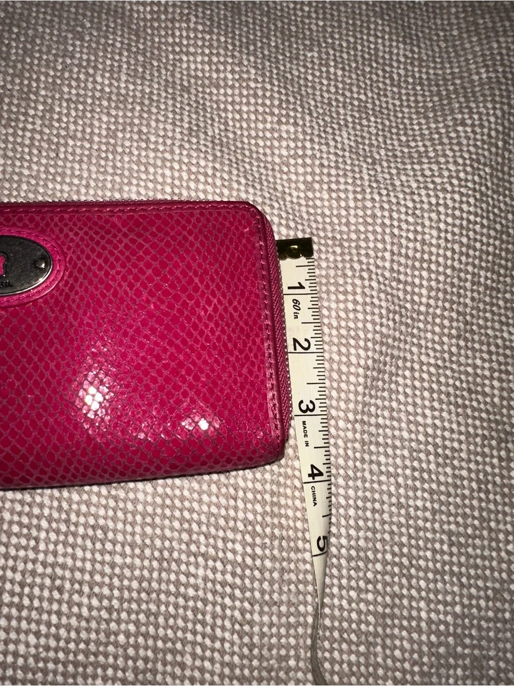FOSSIL Snakeskin Embossed Pink Leather Zip Around Clutch Wallet
